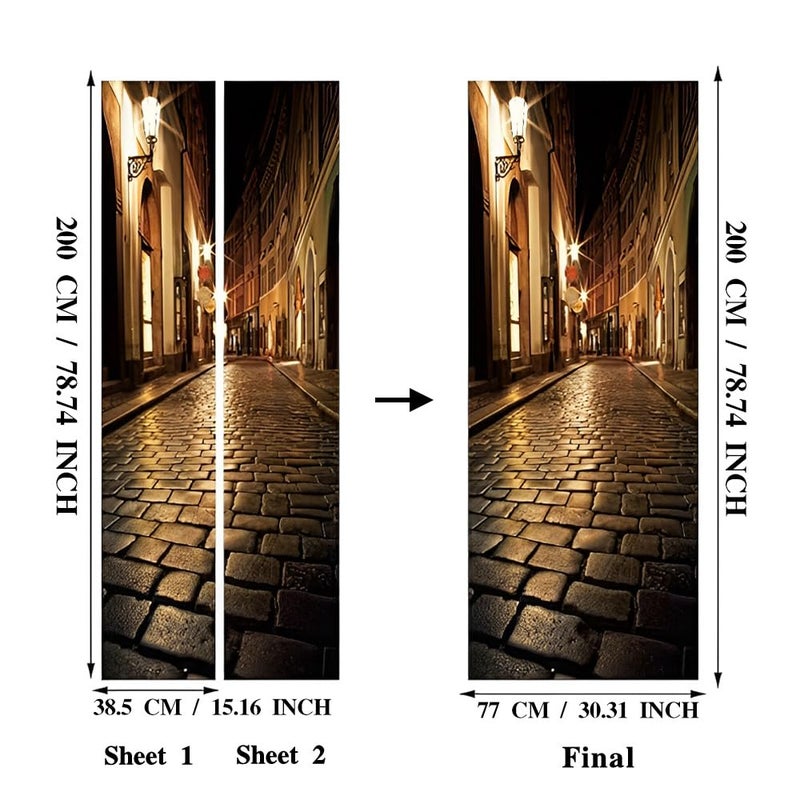 CUGBO Door Wallpaper Murals 3D Alley at Night Door Wallpaper Sticker Self Adhesive Vinyl Removable Art Doors Decals for Home Decoration - Image 2